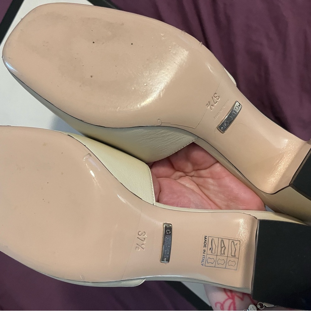 Gucci Cream Silver Mules with G Buckle - Picture 6 of 8